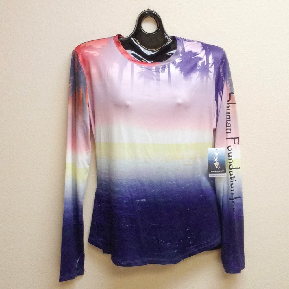 Silver Bait Long Sleeve Swim Shirt, Pink/Blue Ocean Women's Size Large.